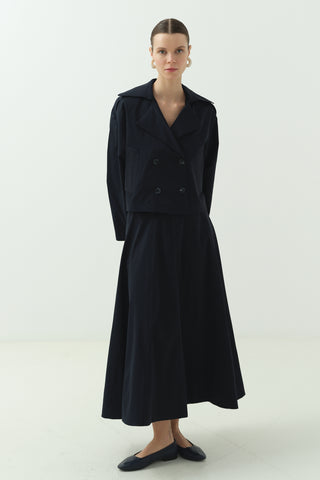 Kruvaze Yaka Kısa Trenç İkili Takım Lacivert