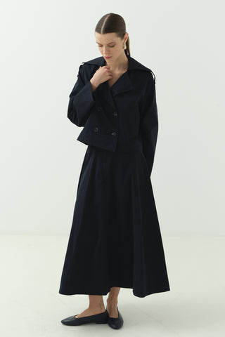 Kruvaze Yaka Kısa Trenç İkili Takım Lacivert