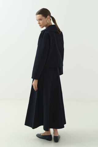 Kruvaze Yaka Kısa Trenç İkili Takım Lacivert