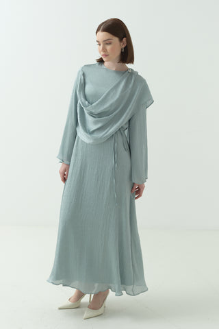 Saten Kraş Taşlı Elbise Mint