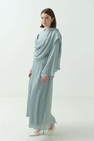 Saten Kraş Taşlı Elbise Mint