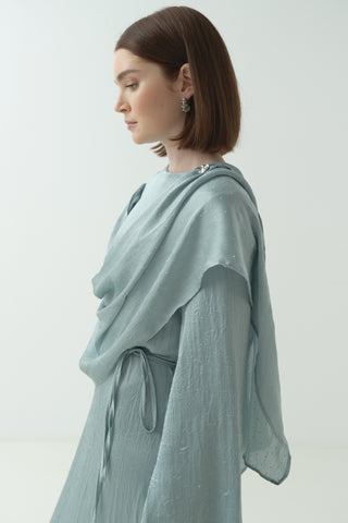 Saten Kraş Taşlı Elbise Mint