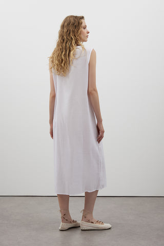 Beyaz Uzun Kesim Naturel Keten İçlik - Fushya Online