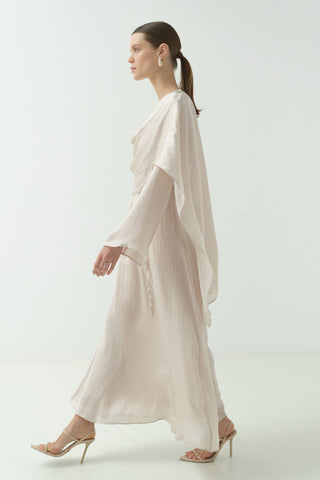 Saten Kraş Taşlı Elbise Taş Rengi