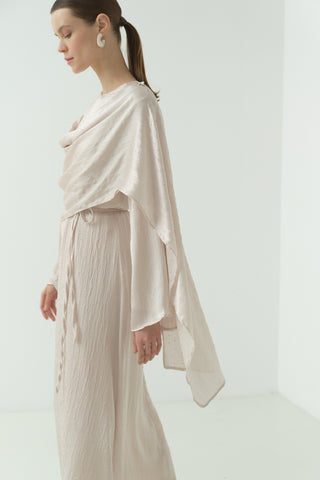 Saten Kraş Taşlı Elbise Taş Rengi