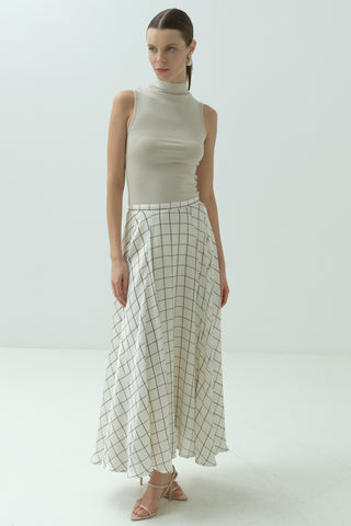 Kareli Şifon Saten Etek Ekru