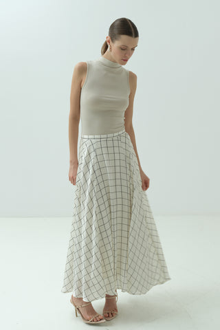 Kareli Şifon Saten Etek Ekru