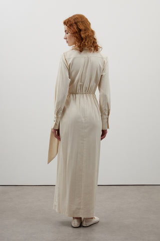 Bej Bağlamalı Keten Elbise - Fushya Online