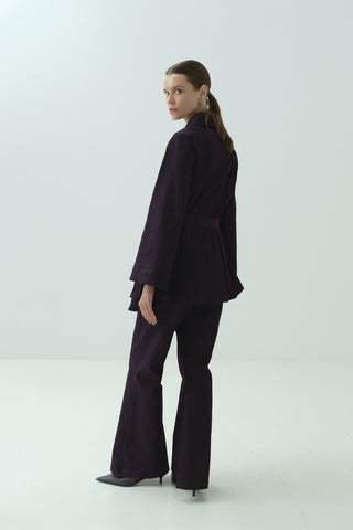 Taş Detaylı Fermuarlı Pantolonlu Takım Burgonya