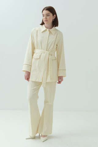 Taş Detaylı Pantonlu Takım Sarı