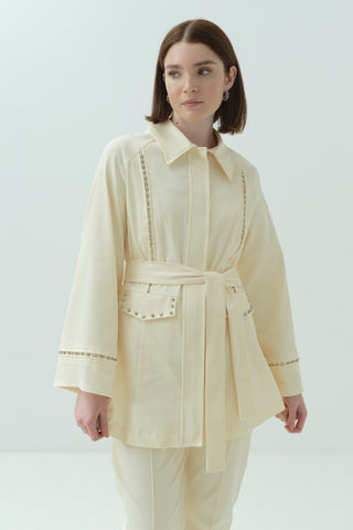 Taş Detaylı Pantonlu Takım Sarı