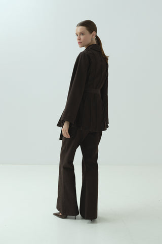 Taş Detaylı Fermuarlı Pantolonlu Takım Kahverengi