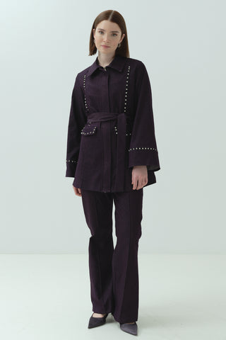 Taş Detaylı Pantonlu Takım Burgonya