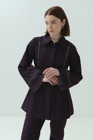 Taş Detaylı Pantonlu Takım Burgonya