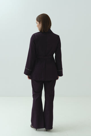 Taş Detaylı Pantonlu Takım Burgonya