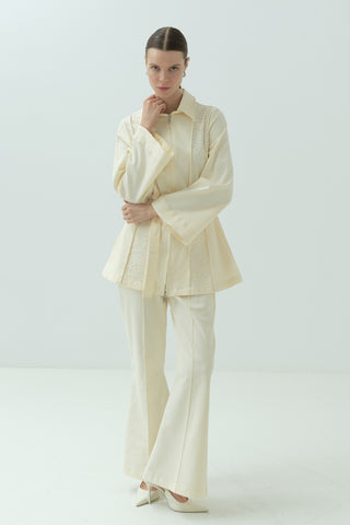 Taş Detaylı Fermuarlı Pantolonlu Takım Sarı