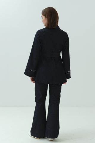 Taş Detaylı Pantonlu Takım Lacivert