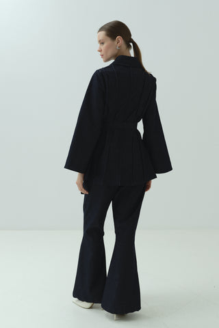 Taş Detaylı Fermuarlı Pantolonlu Takım Lacivert