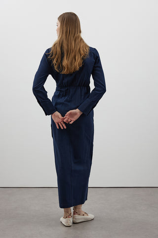 Lacivert Bağlamalı Keten Elbise - Fushya Online