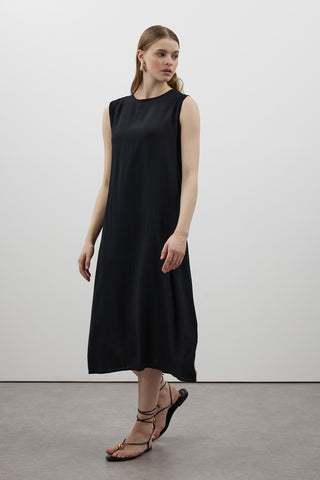 Siyah Uzun Kesim Naturel Keten İçlik - Fushya Online