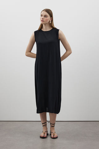 Siyah Uzun Kesim Naturel Keten İçlik - Fushya Online