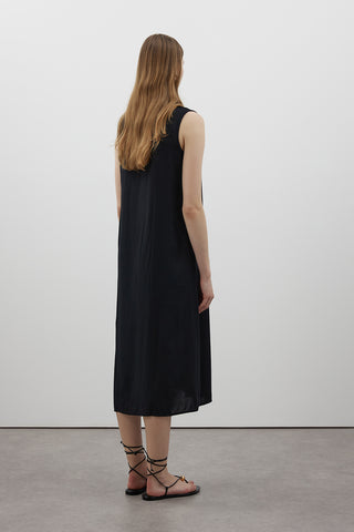 Siyah Uzun Kesim Naturel Keten İçlik - Fushya Online