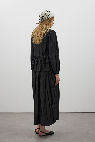 Siyah Kırışık Fırfırlı İkili Takım