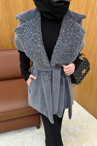 Gri Nakış Detaylı Gold Fox Yelek