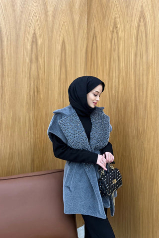 Gri Nakış Detaylı Gold Fox Yelek