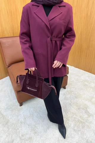Bordo Yandan Bağlamalı Salaş Blazer Ceket
