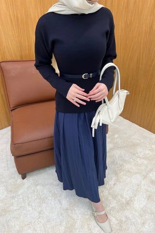 Lacivert Büzgülü Etekli Triko Takım