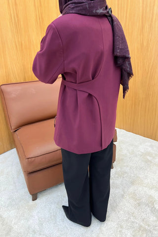 Bordo Yandan Bağlamalı Salaş Blazer Ceket