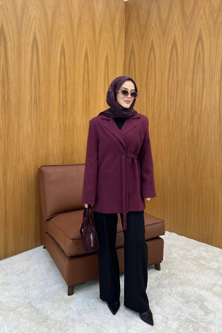 Bordo Yandan Bağlamalı Salaş Blazer Ceket