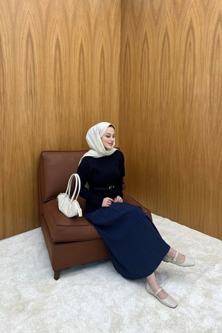 Lacivert Büzgülü Etekli Triko Takım