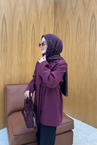 Bordo Yandan Bağlamalı Salaş Blazer Ceket