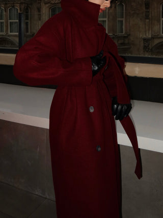 Bordo Düğmeli Düşük Omuz Kaşe Kaban