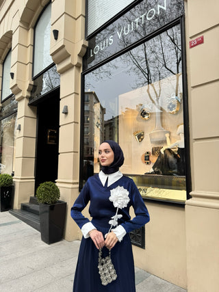 Gül Tokalı Gömlek Yaka İkili Takım Lacivert