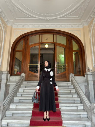 Gül Tokalı Gömlek Yaka İkili Takım Siyah