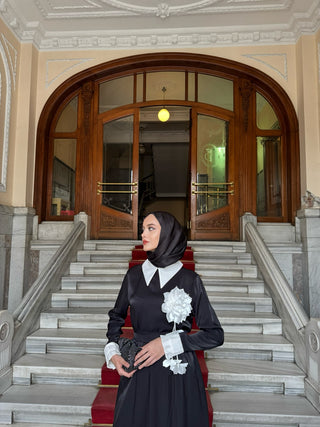 Gül Tokalı Gömlek Yaka İkili Takım Siyah