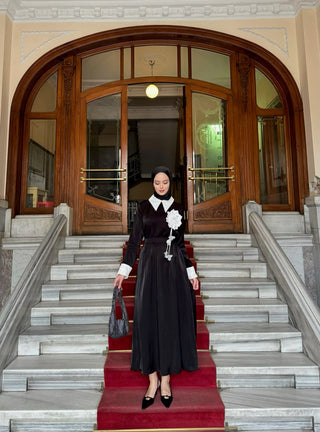 Gül Tokalı Gömlek Yaka İkili Takım Siyah