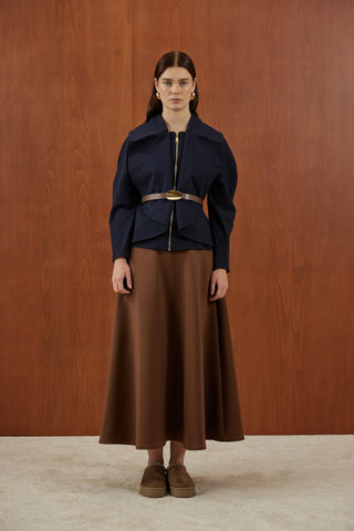 Lacivert Fermuarlı Kemer Detaylı Santana Ceket