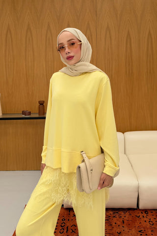 Dantel Detaylı Oversize Takım Sarı