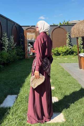 Gömlek Yakalı Boydan Düğmeli Etekli İkili Takım Mürdüm
