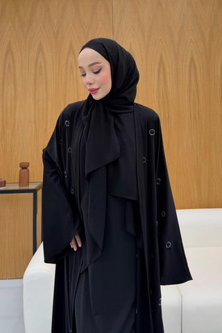 Taş İşlemeli Abaya Siyah