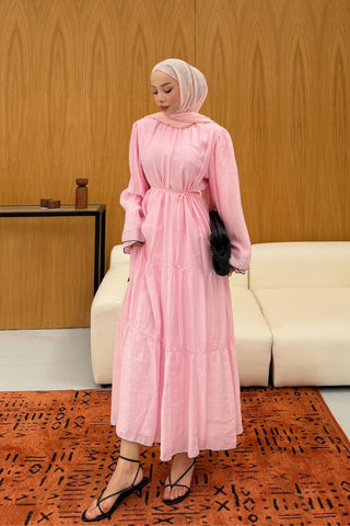 Volan Detaylı Elbise Pembe
