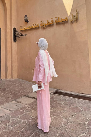 Volan Detaylı Katmanlı Pantolonlu İkili Takım Pembe