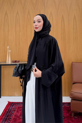 Boncuk İşlemeli Abaya Siyah