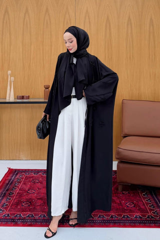 Boncuk İşlemeli Abaya Siyah