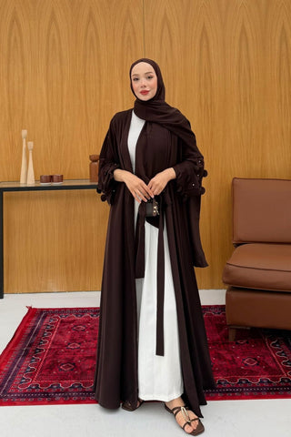 Kolu Lazer Detaylı Abaya Kahverengi