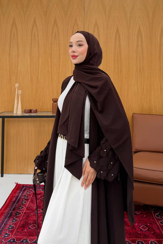 Kolu Lazer Detaylı Abaya Kahverengi